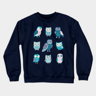 Autumn Owls - teal, aqua and cotton candy pink by Cecca Designs Crewneck Sweatshirt